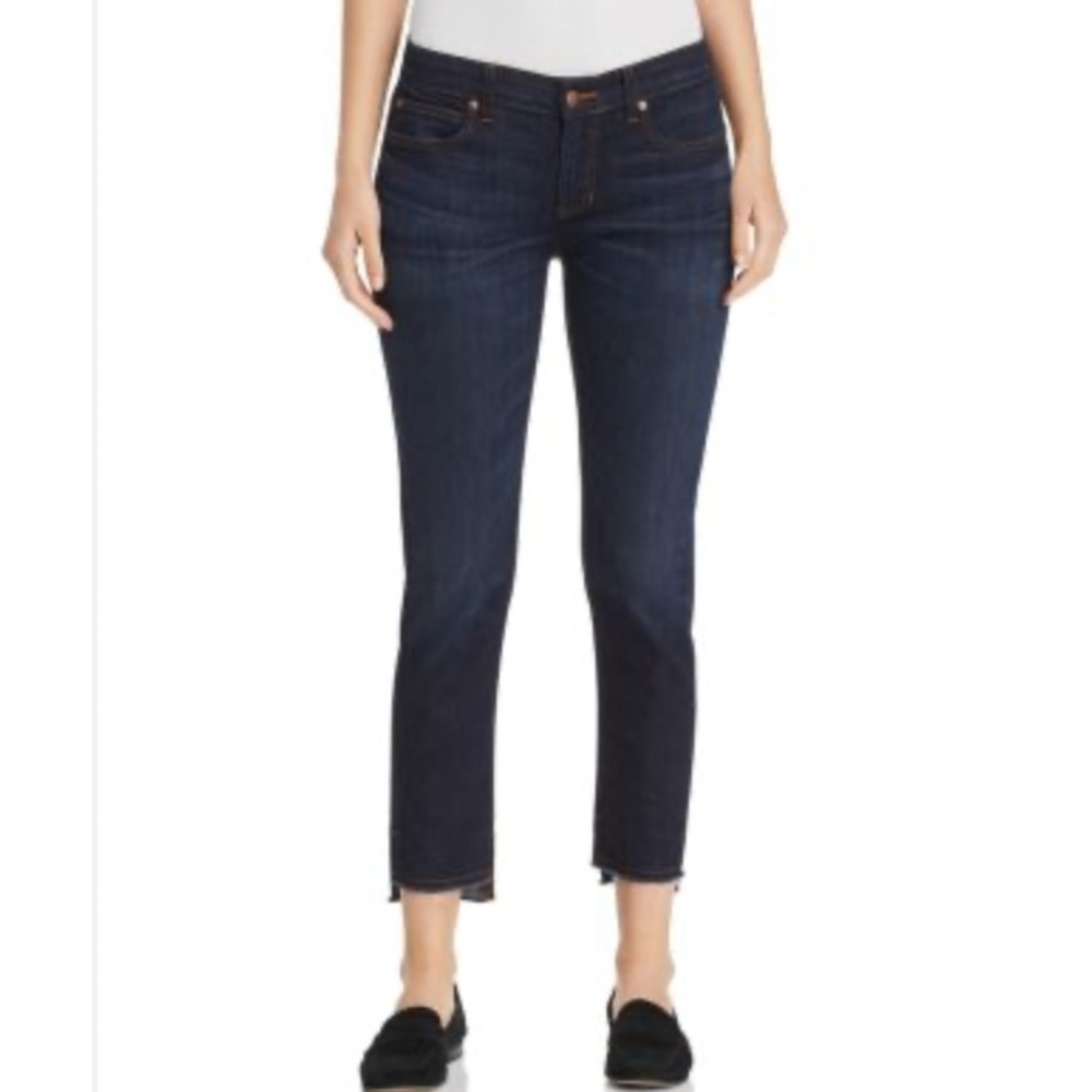 Eileen Fisher Slim Ankle Step Frayed Hem Jeans Dark Rinse Womens 10